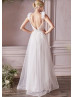 Ivory Lace Tulle Deep V Back Chic Wedding Dress Ivory Lace Tulle Deep V Back Chic Wedding Dress